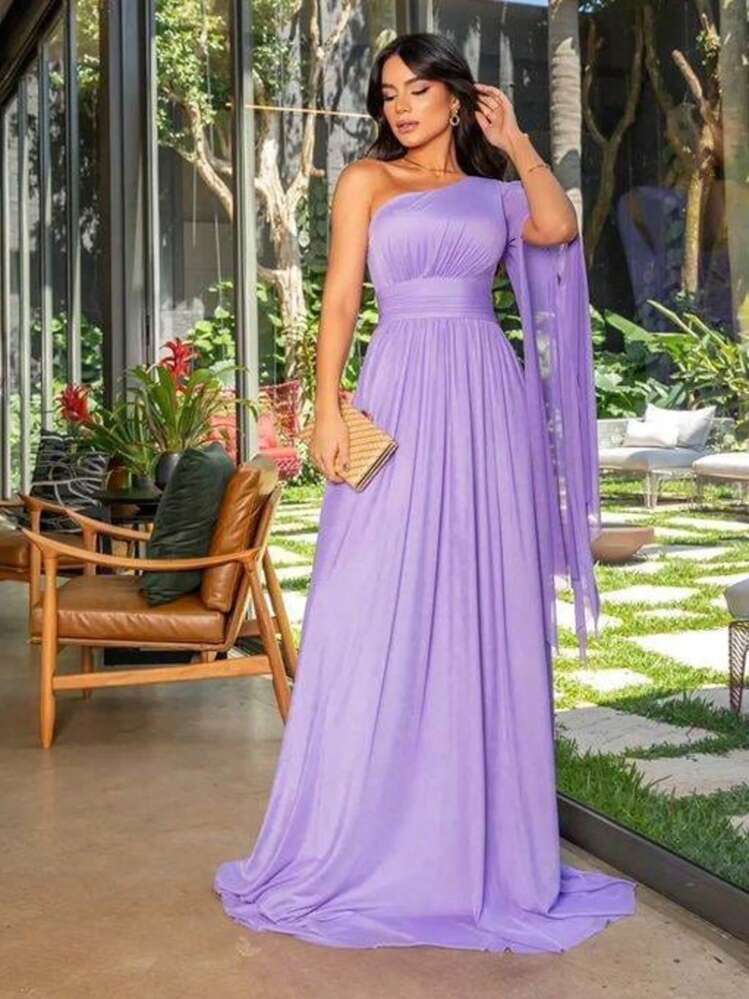 Vestido de Festa Clássico e Moderno, Vestido Elegante  ,Vestido de Festa Sofisticado e Casual . - Roxo - Visão 1
