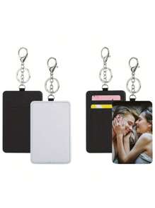 1PC Leather Card Holder Keychain With Customized Photo Sublimation - Personalized PU Leather Luggage Tag Keychain, Hot Pressed Blank Card Holder, Customized Couple, Family Photo, Special Surprise Gift For Girlfriend, Boyfriend, Father, Mother, Husband, Wife