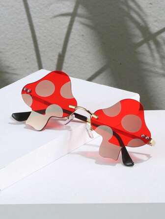 1 件装不对称形状女士蘑菇时尚眼镜，Y2K 街头时尚装饰无框眼镜，适合夏季海滩度假、户外、旅行