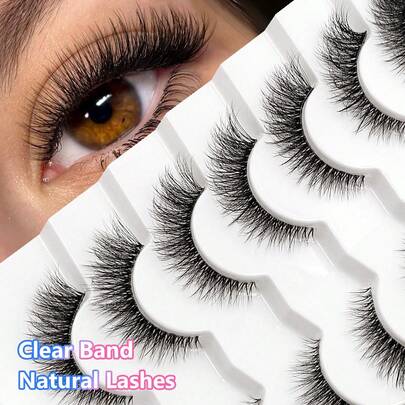  Asiteo 7 Pairs Clear Band Wispy Natural Lashes - Reusable, And Lightweight For A Dramatic Eye Makeup Look - Perfect For Everyday Wear False Eyelashes Strip Lashes, Lashes, Eyelashes, Fake Lashes