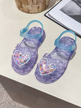 时尚儿童女童公主心形魅力凉鞋，果冻镂空透气夏季儿童沙滩鞋，适合户外玩耍