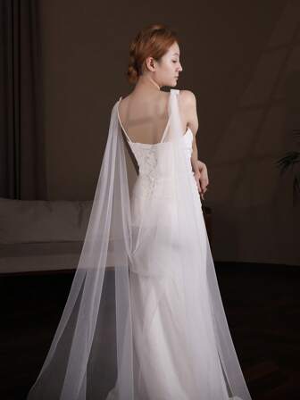 1 件新娘简约雪纺披肩婚礼配饰长款薄纱披肩婚礼装饰秋季服装女士