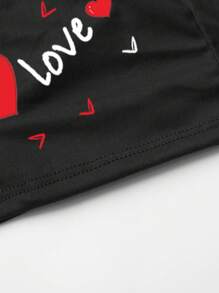 Men's Black Simple Letter, Heart & Printed Elastic Comfortable Briefs - Black - View 8