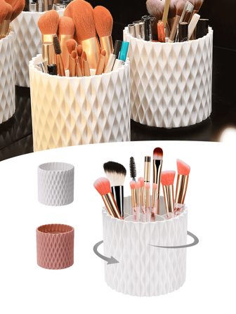 1 pezzo Porta pennelli per il trucco rotante a 360°, organizer portaoggetti cosmetici in plastica bianca, portapenne girevole multicomparto per il tavolo da toeletta, design moderno, ideale per cosmetici, pennelli e forniture per ufficio, robusto e salva-spazio, disponibile in bianco e rosa, adatto per la collezione holiday beach, bagno, camera da letto, grande capacità