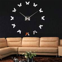 Clock Decoration Butterflies Silouette Frameless Wall Clock DIY 3D Acrylic Large Wall Clock Mirror Effect With Back Rubber For Wall Watch Home Decor - Silver - View 4