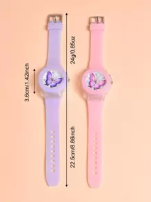 2pcs/Set Dual-Display LED Light Watch For Girls, Cartoon Unicorn Butterfly Animal Pattern Quartz Wristwatch - Multicolor - View 4