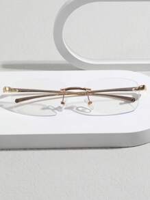 1 pieza Gafas de moda sin receta de metal PC sin marco cuadradas, aptas para uso diario - Dorado - Ver 2