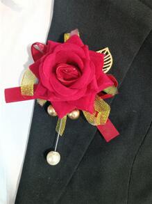 天鹅绒玫瑰花胸针，逼真的翻领花，适合活动、会议、婚礼、招待会 - 彩色 - 查看 5