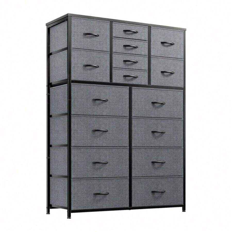 Raybee Furniture 15-16 Drawer Dresser With Wooden Top, Tall Dresser For Bedroom Design & Chests Of Drawers For Bedrooms, Living Room, Entryways - Black - View 1