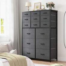 Raybee Furniture 15-16 Drawer Dresser With Wooden Top, Tall Dresser For Bedroom Design & Chests Of Drawers For Bedrooms, Living Room, Entryways - Black - View 5