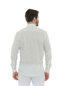 White Slim Long Sleeve Dress Shirt - Green - View 6