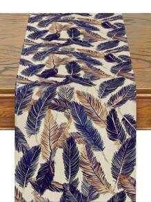 1pc Feather Pattern Table Runner, Daily Home Decor Table Runner, Home Decoration Indoor/Outdoor Party Supplies, Room Decor. Suitable For Daily Home Kitchen Decor And Event Party Decoration