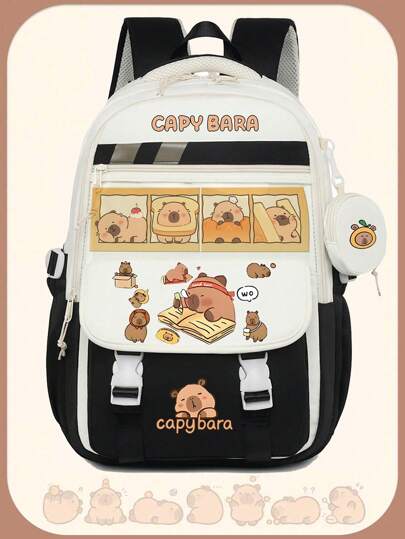 حقيبة مدرسية ذات نمط كابيبارا ملائم ومزود بحقيبة نقود. حقيبة طالب كبيرة السعة وحيوية وبجيوب متعددة. حقيبة مدرسية عصرية. حقيبة عملية مع جيوب شفافة. حقيبة ظهر مدرسية خفيفة الوزن وبشخصية. حقيبة ظهر محمولة بأقسام متعددة. حقيبة ظهر للمدرسة الثانوية. يمكن أن تستوعب مستلزمات المدرسة والكتب والمظلة. ملاحظة: طراز عشوائي ، إعطاء بطاقتين ورقيتين أو دبوسين.