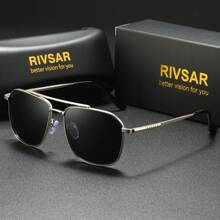 RIVSAR 男士偏光方形双桥复古太阳镜，户外运动骑行驾驶钓鱼眼镜带盒，礼盒适合夏季海滩度假、户外、旅行 - 多色 - 查看 3