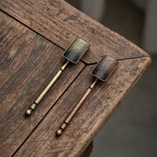 1 pieza Cuchara/Cucharón de té de aleación de bronce y cobre con carácter de fortuna y nube propicia, mango largo creativo, herramienta de elaboración de té, accesorio de juego de té Kung Fu, decoración de sala de té - Multicolor - Ver 7
