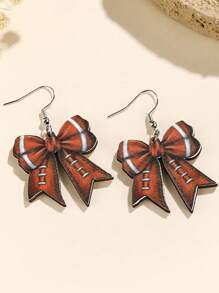 1 Pair Wooden Creative Sports Theme Football Olive Ball Bowknot Earrings, Suitable For Women Everyday And Festivals - Multicolor - View 15