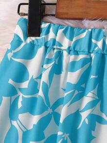 Women's Holiday Plant Print Elastic Waist Long Midi Skirt - Light Blue Flowers On White Background - View 4