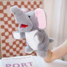 Juguete de peluche suave y lavable de 25 cm/9.84 pulgadas con forma de animales de la jungla, títere de mano para el juego de roles de niños con león, canguro, elefante, jirafa, cerdo, mono, con boca abierta como accesorios de actuación, muñeco de peluche que ofrece a los niños un gran títere de dedo