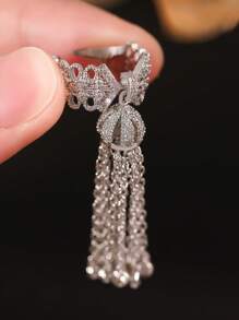 1 chiếc nhẫn đính hôn Cubic Zirconia tua rua dài tuyệt đẹp dành cho phụ nữ Nhẫn cưới có thể mở được của Nữ hoàng dành cho tiệc kỷ niệm Quà tặng trang sức - Bạc - Xem 6