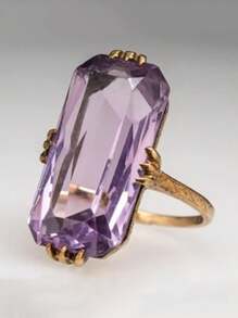 1pc Elegant Rectangle Purple Cubic Zirconia Ring, Luxury Promise Finger Rings For Women, Suitable For Wedding Engagement Party Daily Wear, Jewelry Gift For Birthday Anniversary Valentine's Day