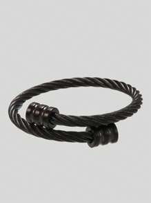 Men's Personalized Stainless Steel Wrapped Wire Rope Geometric Screw Cylindrical Head Bracelet Bracelet 1 - Gun Black - View 3