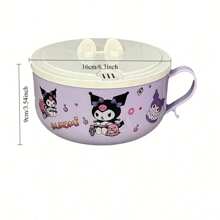 Sanrio 1000毫升不锈钢酷洛米卡通可爱方便面碗，大容量午餐盒，适合学校、旅行和其他场合，餐具盒便当盒 - 1000毫升，学习用品