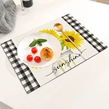 1/4/6pcs Sunflower Vase Summer Placemats, Sunflower & Vase Series Checkered Pattern Printed Polyester Linen Placemats, Table Mats, Hot Pads, Kitchen Decor, Western Dining Table Mats