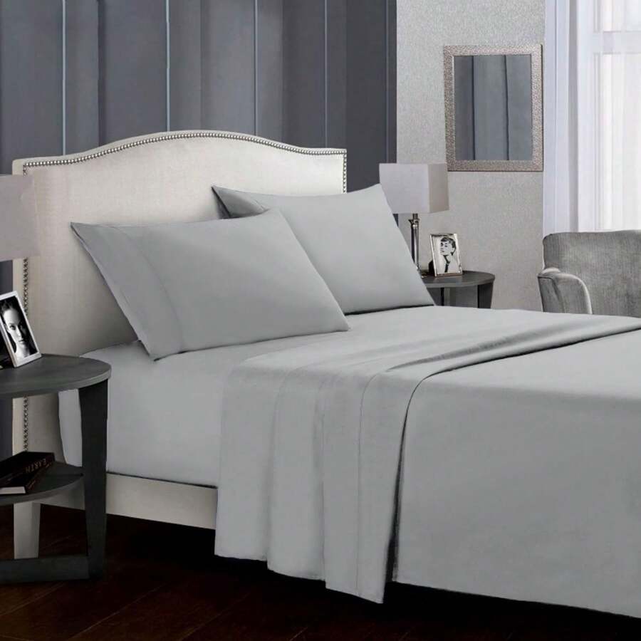 Farfallarossa Solid Color Polyester Bed Sheet (1 Piece) - High-Quality Material, Elegant Design, Soft And Comfortable, Creates A Luxurious Resting Experience, Suitable For Various Bed Types. - Light Grey - View 1