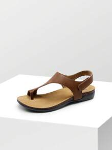 Women's Cork Footbed Sandals Comfortable Arch Support Casual Thong Flat Sandals Simple Design For Summer Dress Shoes - 咖啡棕 - 查看 4