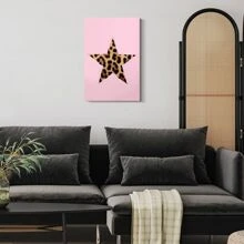 1pc Framed Canvas Poster, Pink Leopard Star Wall Art Canvas Paintings, Ideal Gift For Bedroom Living Room Corridor, Wall Art, Wall Decor, Winter Decor, Room Decoration - 彩色 - 查看 3