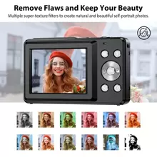 Cámara digital mini de alta definición de 4400MP, grabación Full HD 1080P, tarjeta de memoria de 32GB, batería recargable, cordón, anti-vibración, zoom 16X, grabación de video, webcam, multilingüe, diseño de bolsillo portátil, ¡regalo ideal para adolescentes y fotógrafos! - Cámara + tarjeta de memoria 32G - Ver 6