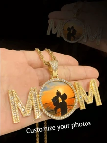 1PC Custom Photo Necklace, Personalized MOM Letter Pendant Necklace Jewelry, Gift For Family, Mother's Day Gift, Personalized Customized Holiday Gift, Personalized Birthday Gift Memorial Gifts
