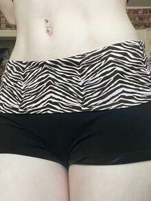 Casual Zebra Print Elastic Shorts Female Skinny Low-Waisted Mini Short Y2K Harajuku Slim Bottoms Summer Homewear 2025 - Black - View 3