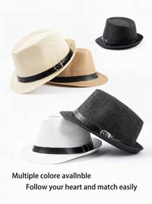 1pc Solid Color Bohemian Style Teardrop Straw Hat, Unisex Jazz Cap, Versatile For Commute & All Seasons