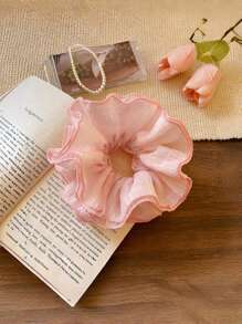 1 Peça Scrunchie Extra Grande Entrançado, Elástico de Cabelo Texturizado Floral de Camadas Múltiplas, Doce e Macio, Estilo Confortável do Início da Primavera, Acessórios de Cabelo, Tiras de Cabelo Scrunchies