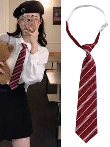 1pc Elasticated Striped Bow Tie For Women, Suitable For Schoolgirl Style, Casual Daily & Street Wear