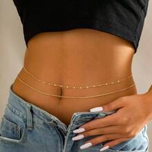 1 pieza Cadena elegante y minimalista para la cintura de mujer decorada con cristales de diamante en forma oval, cinturón de moda perfecto para vacaciones sexys, decoración de sujetador de perlas falsas para otoño, Halloween