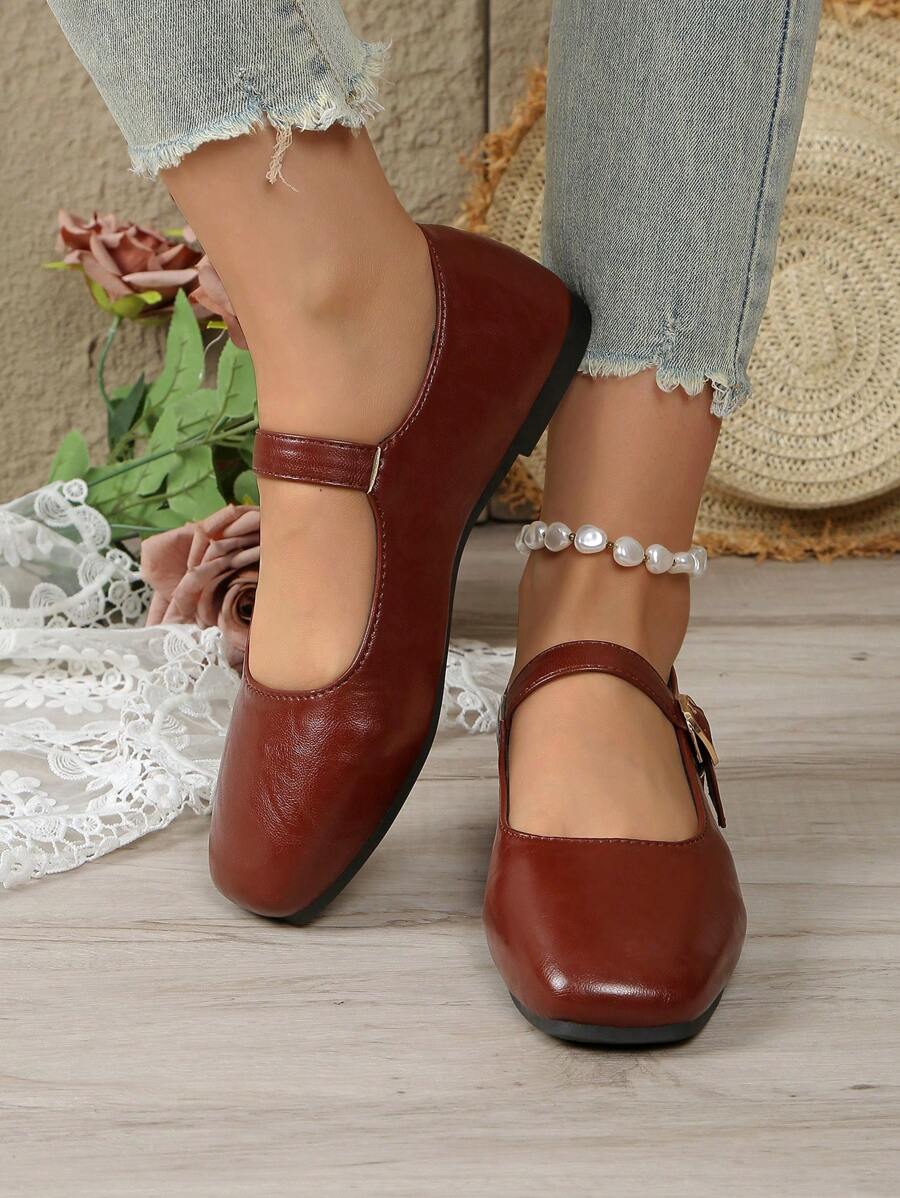 Eleganckie, wygodne, płaskie, miękkie podeszwy i miękka powierzchnia, styl wróżki, jesienne baleriny damskie z 2025 roku - Brązowy - Zobacz 1