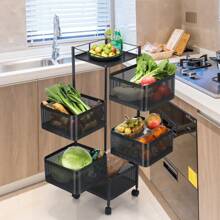 360° Rotating Kitchen Storage Organizer - 6-Tier Heavy Duty Metal Shelves With Lockable Wheels | Space Saving Food Storage Tower For Fruits, Vegetables, Onions, Potatoes | No Assembly Required (Black) - Black - View 8