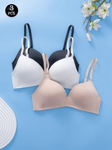 3pcs Women Wireless Lift Bras - Seamless & Comfortable, Soft Breathable Fabric, No Wire & Removable Straps, Solid Color Suitable For Everyday & Occasion Wear, Soft Lingerie, Smooth Texture Bras, Flexible & Fitted Bras