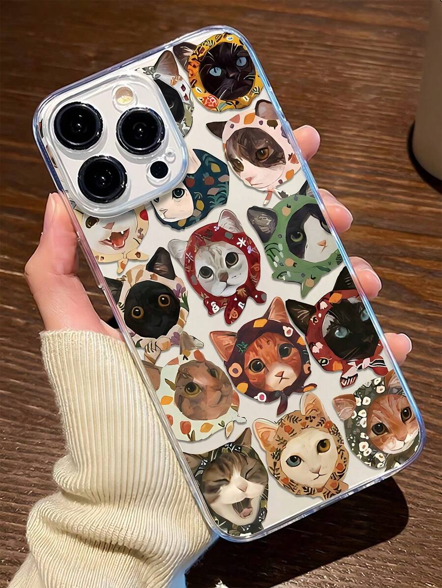 1 pièce Étui de téléphone transparent en TPU antichoc avec motif chat, compatible avec Apple 16, 15, 14, 13, 12, 11 Pro Max et séries, version internationale, pas la version domestique - Multicolore - Voir 1