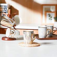 18oz Gold-Plated Ceramic Mugs Set - Ideal For Latte, Tea, Cappuccino, & Mocha - Elegant White & Gold, Multicolored, Set Of 6 - Vàng - Xem 5