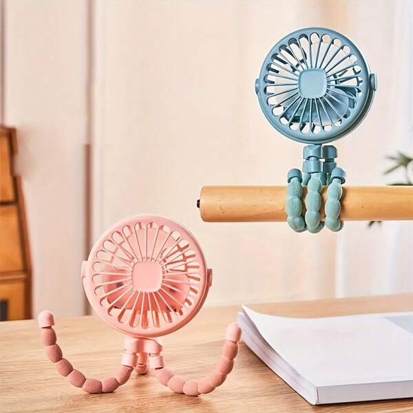 1 pièce Ventilateur portable à main en forme de poulpe, trépied flexible, rechargeable USB, ventilateur électrique à main convenant pour la poussette/les voyages/l'extérieur, en plastique, cadeau pour les amis, cadeau de vacances, cadeau d'anniversaire