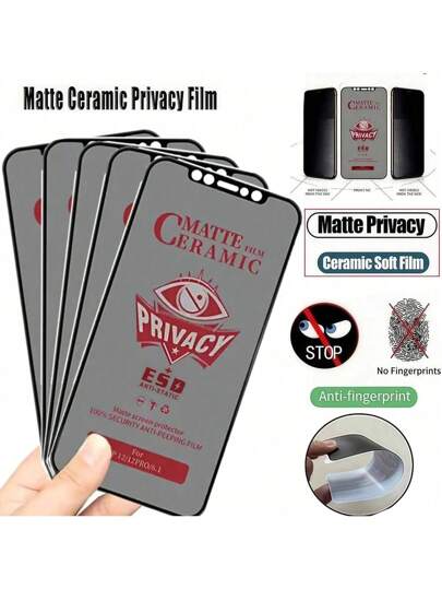 kamyuurs 5pcs Matte Privacy Soft Screen Protector Film, Bubble-Free, Easy To Apply, Anti-Fingerprint, Compatible With IPhone 17Pro Max/17Pro/17Air/17/16 Pro Max/ 16 Pro/ 16/ 15 Pro Max/ 15 Pro/ 13 Pro Max/ 16/ 15/ 14/ 13/ 12/ 11 Frosted Anti-Peeping Screen Protector Soft Film, Not Glass