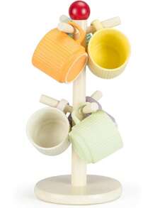 Coffee Mug Holder, Wood Mug Holder, Mug Tree With 6 Hooks Stand For Countertop, Mugs Organizer Coffee Bar Accessories And Decor Coffee Organizer Station, Cream(MH371)