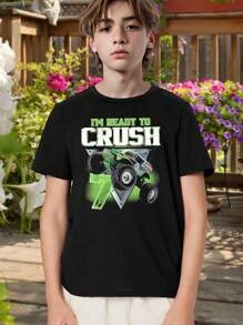 Monster Truck Birthday T-Shirt - 'I'm Ready To Crush' Boy's Tee - Green Black Graphic - Perfect Gift For Monster Jam Fans Kids - màu đen - Xem 1