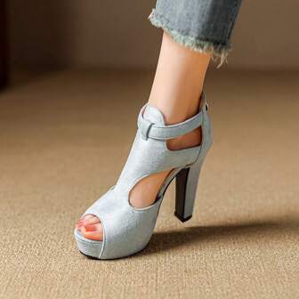Women's Suede High Heel Sandals, Fashion Casual Wedge Heeled Pumps For Work & Office