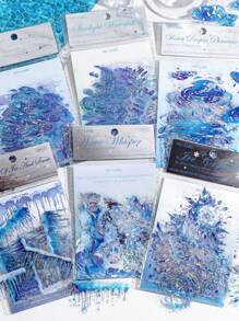 20pcs Set Transparent Rainwater Ice Crystal Shell Sticker Pack, Borderless Water Language Series, Scrapbooking Decorative Stickers,School Supplies,Back To School
