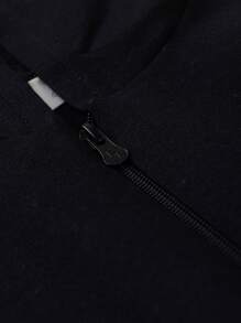 Boy's Winter Jacket With Hood And Zipper In Plush Sweatshirt - 黑色 - 查看 3