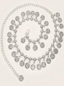 1 chiếc dây xích thắt lưng kim loại phong cách Bohemian dùng để múa bụng - Bạc - Xem 7